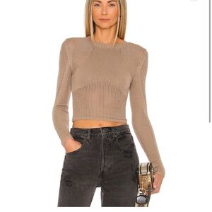 NBD Tan Crew Neck open stitch racer Sweater Tamarind